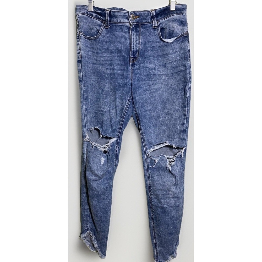 High-Rise Acid Wash‎ Distressed Maurices Womens Jeans Cotton Blend 12 Blue